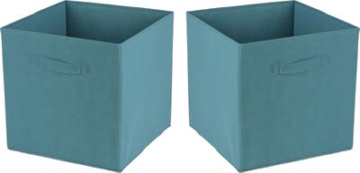 Urban Living Opbergmand Square Box - 2x - karton/kunststof - 29 liter - petrol blauw - 31 x 31 cm - Vakkenkast