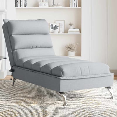 vidaXL - Massage - chaise - longue - met - kussens - stof - lichtgrijs