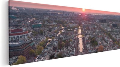 Artaza Canvas Schilderij Zonsondergang - 60x20 cm - Wanddecoratie Amsterdam - Muurdecoratie Skyline - Kamer Accessoires Grachten
