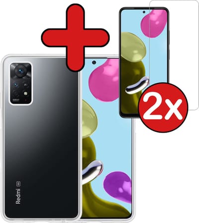 Hoesje - Met 2x Screenprotector - Geschikt voor Xiaomi Redmi Note 11 - Sterk & Shockproof - Telefoon Hoes - Back Cover - Siliconen Case - Telefoonhoes - Transparant