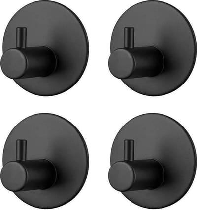 Scoby - Handdoekhaakjes - Zelfklevende Wandhaakjes - Set van 4 - Multifunctioneel - Bathroom Hooks - Zwart - Rond