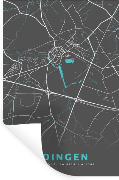 Muurstickers - Sticker Folie - Stadskaart – Grijs - Kaart – Edingen – België – Plattegrond - 20x30 cm - Plakfolie - Muurstickers Kinderkamer - Zelfklevend Behang - Zelfklevend behangpapier - Stickerfolie
