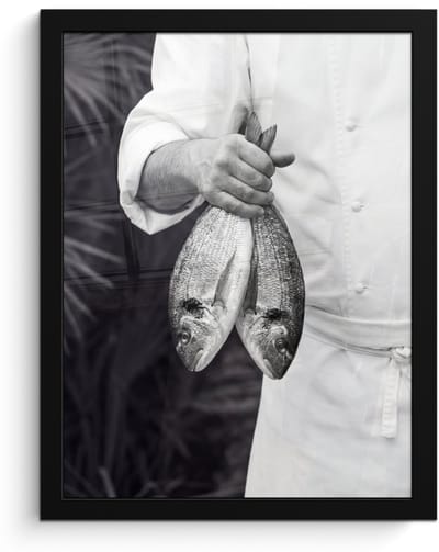 Poster in lijst - Fotolijst 30x40 cm - Posters - Vissen - Chef - Zwart - Wit - Posterlijst zwart - Decoratie - Wanddecoratie woonkamer - Muurdecoratie slaapkamer