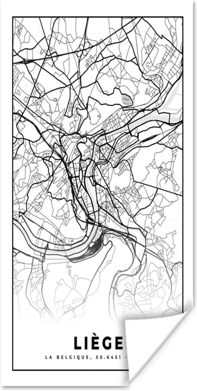 Poster België – Luik – Stadskaart – Kaart – Zwart Wit – Plattegrond - 80x160 cm