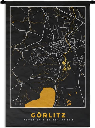 Wandkleed - Wanddoek - Plattegrond – Görlitz – Goud – Stadskaart – Kaart - Duitsland - 120x180 cm - Wandtapijt