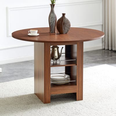 MODFU Ronde Eettafel - Open Opbergvakken - Scandinavisch - Voor Eetkamer - MDF - Walnootkleur - 100 X 76 Cm