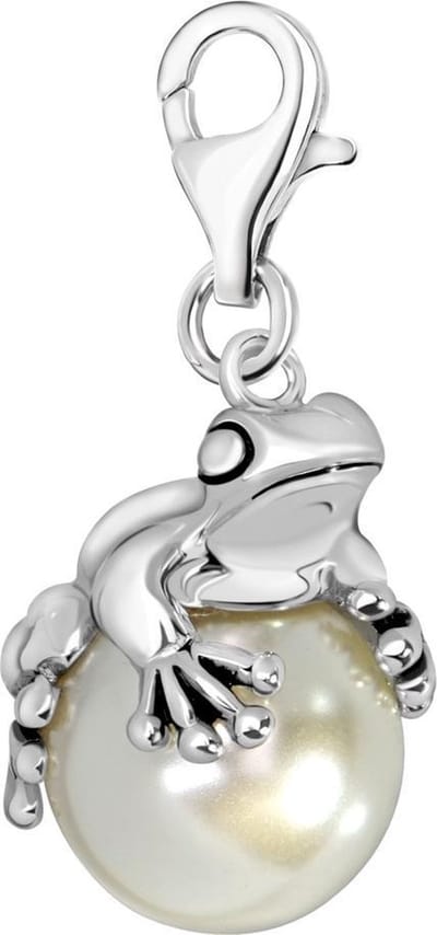 Quiges – 925 - Zilver – Charm - Bedel - Hanger - 3D Kikker op Kunst Parel - met – sterling - zilver - karabijnslot - geschikt - voor - Bedelarmband HC278