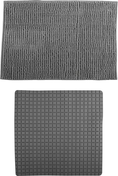 MSV Douche anti-slip mat en droogloop mat - Sevilla badkamer set - rubber/microvezel - donkergrijs