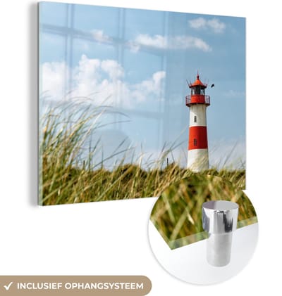 MuchoWow® Glasschilderij 160x120 cm - Schilderij acrylglas - Zee - Vuurtoren - Duitsland - Foto op glas - Muurdecoratie woonkamer - Wanddecoratie slaapkamer - Schilderijen