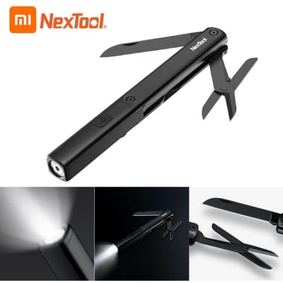 NEXTOOL Multifunctionele pengereedschap 3-IN-1 Zaklamp Mes Schaar USB Oplaadbaar IPX4 Waterdicht zwart
