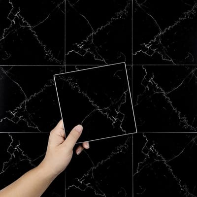PromoHome Zwarte Tegelstickers - 50 Stuks 15x15 cm Zelfklevend Marmer Design