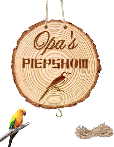 Dailygoods- Vogelvoederhuisje Houten Tuindecoratie - Hangend Voederhuisje - Robuuste Roestvrijstalen Haak - Natuurlijk Ontwerp - Cadeau voor Opa - Diameter 14-16 cm - Voederhuis
