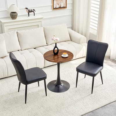 OKWISH Tafelset 60 Cm - Ronde Eettafel Met 2 Stoelen - Voor Woonkamer Of Eethoek - MDF, Metaal En PU-Leer - Zwart
