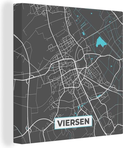 Canvas Schilderij Kaart – Plattegrond – Stadskaart – Viersen – Duitsland – Blauw - 20x20 cm - Wanddecoratie