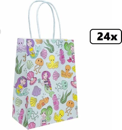 24x Koordtas Zee dieren 16cmx9cmx22cm - goodiebag|papieren|draagtas|tas|koord|festival|kado|themafeest|party|geschenken
