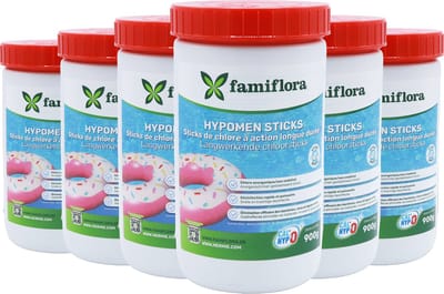 Famiflora - Hypomen langwerkend anorganisch chloor 5.4KG - 300g sticks (18x300g) - niet-gestabiliseerd chloor - Lange & snelle werking - Gelijkmatige chloorafgifte - Efficiënte desinfectie
