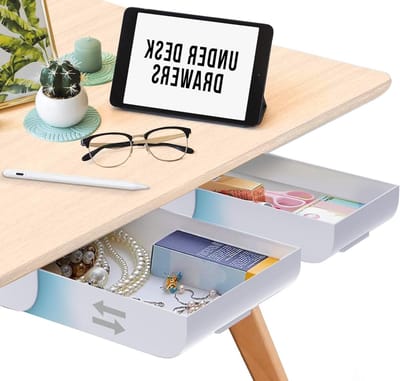 Onder Bureau Lades - Verborgen Opbergruimte - Bureau Organiseren - Zelfklevend Ontwerp - 2 Stuks - Wit