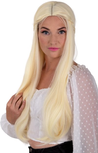 Pruik Elfowy blond met lang haar - vlechten- losse lokken - wasbare pruik met luxe verstelbare kap - Adventure