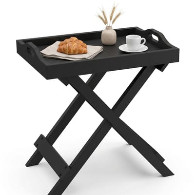 Lomera Butlertray - Dienbladtafel - Bijzettafel met Afneembaar Dienblad - Inklapbaar - Opvouwbaar - Klaptafel - Zwart - Snacktafel - TV-dienblad - Voor Woonkamer en Slaapkamer