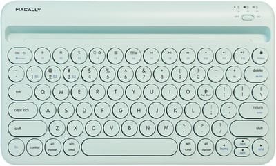 Macally BTTABKEYBATMG compact draadloos bluetooth-toetsenbord met geïntegreerde iPad/tablet-sleuf, oplaadbare batterij en multi device (tot 3 apparaten) ondersteuning - QWERTY - Munt groen