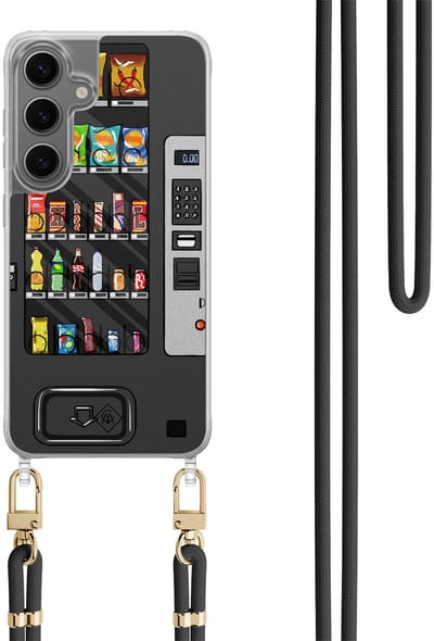 Casimoda® hoesje met koord - Geschikt voor Samsung S24 Plus - Snoepautomaat - Afneembaar koord - TPU/polycarbonaat - Zwart