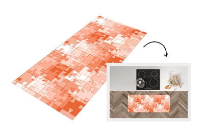 Keukenloper - Loper keuken - Puzzel - Oranje - Patronen - 120x50 cm - Keukenloper vinyl