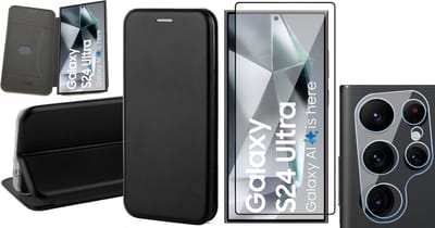 Hoesje geschikt voor Samsung Galaxy S24 Ultra - Screenprotector PET & Camera - Wallet Book Case Zwart