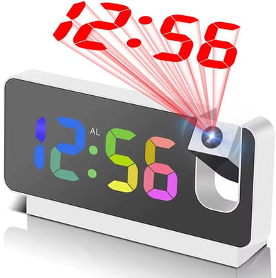 Projectiewekker en Digitale Bureauklok – Groot Kleuren-LED Display – Draaibare Plafond- en Wandprojector – Wekker met Projectie voor Slaapkamer, Kantoor & Badkamer