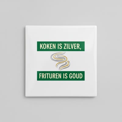 Grappige Nederlandse Keuken Quote Keramische Tegel 15x15 cm – “Koken is zilver, frituren is goud” | Humoristische Frietliefhebber Woondecoratie Cadeau