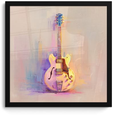 Poster in lijst - Fotolijst 40x40 cm - Posters - Gitaar - Pastel - Schilderachtig - Posterlijst zwart - Decoratie - Wanddecoratie woonkamer - Muurdecoratie slaapkamer