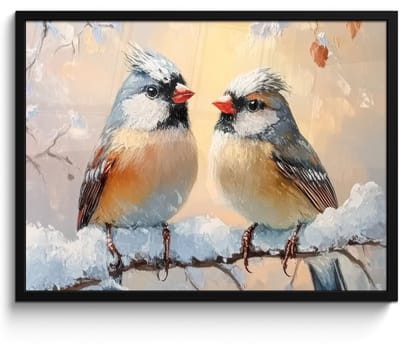 Poster in lijst - Fotolijst 70x50 cm - Posters - Vogels - Tak - Winter - Sneeuw - Posterlijst zwart - Decoratie - Wanddecoratie woonkamer - Muurdecoratie slaapkamer