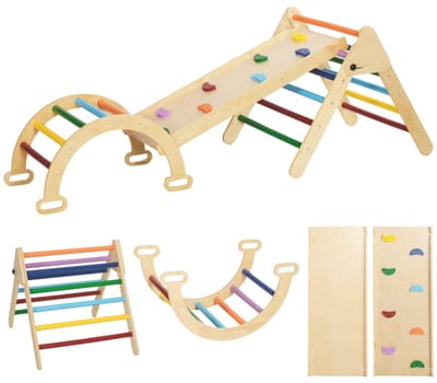 Kleurig Houten Kinder Klimrek - 5 In 1 - Opvouwbaar