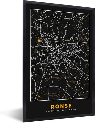 Fotolijst incl. Poster - Ronse - Kaart - Plattegrond - Goud - Stadskaart - 40x60 cm - Posterlijst