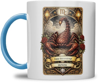 Sterrenbeeld mok - Schorpioen - Licht Blauw - Tarot mok - Gepersonaliseerd met naam en datum