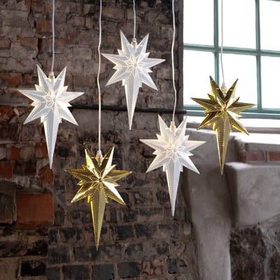 Star Trading Asymmetrische metalen ster 'Betlehem' met E14 fitting, elektrisch bediend, wit, H 35cm