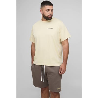 Plus Regular Men's OFCL Geborduurd T-Shirt & Relaxed Jersey Short Set | Charcoal | Size 2XL