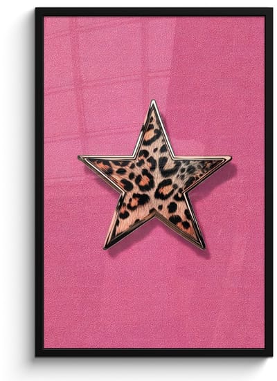 Poster in lijst - Fotolijst 60x90 cm - Posters - Ster - Luipaard - Print - Roze - Posterlijst zwart - Decoratie - Wanddecoratie woonkamer - Muurdecoratie slaapkamer