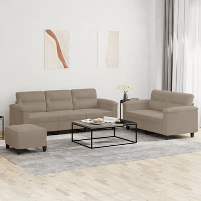 vidaXL - 3-delige - Loungeset - met - kussens - microvezelstof - taupe