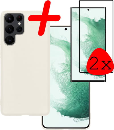 Hoesje Met 2x Screenprotector - Geschikt voor Samsung Galaxy S22 Ultra - Sterk & Shockproof - Back Cover - Siliconen Case - Telefoon Hoes - Wit