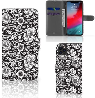 Boekhoesje voor Apple iPhone 11 Pro Max Hoesje Black Flowers