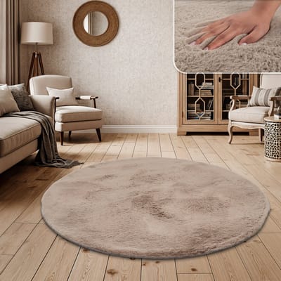 Paco Home Hoogpolig vloerkleed woonkamer kunstvacht superzacht effen 160 cm Rund