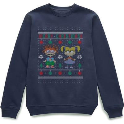 Rugrats Chuckie And Angelica - Merry Christmas Christmas Jumper - Navy - L
