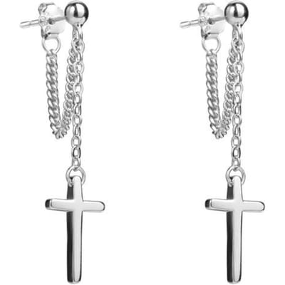Punk Zilverkleurige Kruis Drop Oorbellen voor Dames Heren Gotisch Hip Hop Lange Kwast Hangende Oorbel Sieraden Cadeau Bijoux gray