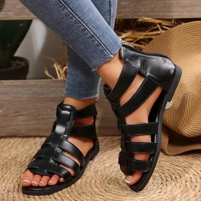 Chaussures pour femmes, sandales à fermeture éclair au dos, sandales décontractées à bande étroite, nouvelles sandales plates solides de grande taille 35 gray