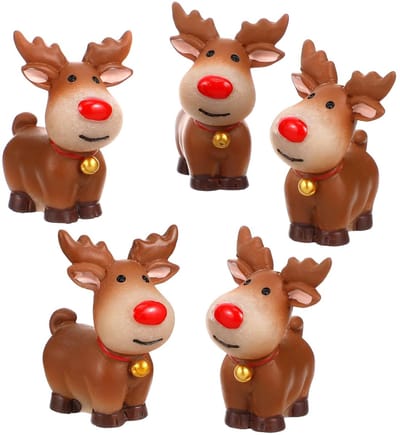 Allecto - Miniatuur Kerstfiguren - Herten Ornamenten - 5-delig - Fairy Garden Decoratie - Kerstdecoratie - Schattig - Geschikt voor kerstdecorati