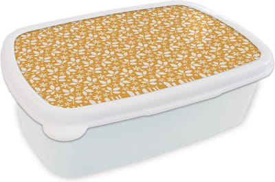 Broodtrommel Wit - Lunchbox - Brooddoos - Patronen - Bladeren - Bloemen - 18x12x6 cm - Volwassenen