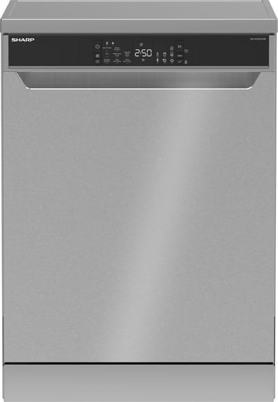Sharp QWNA25F44BIEU - vrijstaande vaatwasser - energie label B - besteklade + topsproeier - 8 programma's - zilver met RVS deur
