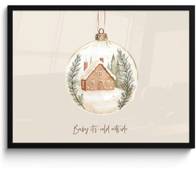 Poster in lijst - Fotolijst 70x50 cm - Posters - Quote - Winter - Kerst - Beige - Kerstbal - Posterlijst zwart - Decoratie - Wanddecoratie woonkamer - Kerstdecoratie voor binnen - Kerstversiering - Kerstmis versiering in huis - Kerstaccessoires