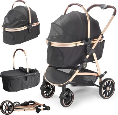 Opvouwbare Hondenbuggy tot 25KG met Draaibare Rubberbanden en Veiligheidsriem