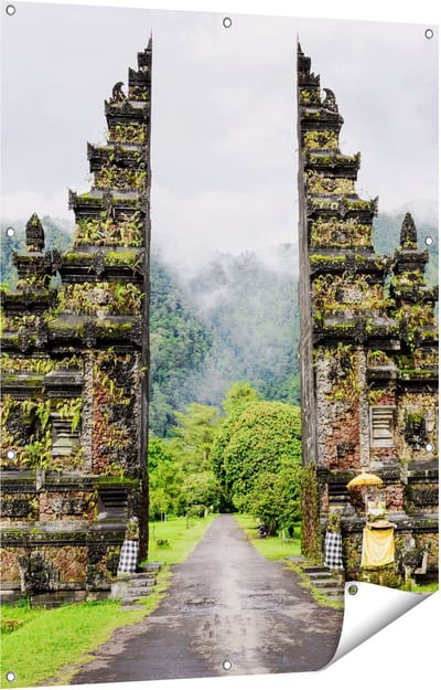 Gards Tuinposter Tempel Poort in Bali - 90x120 cm - Tuindoek - Tuindecoratie - Wanddecoratie buiten - Tuinschilderij